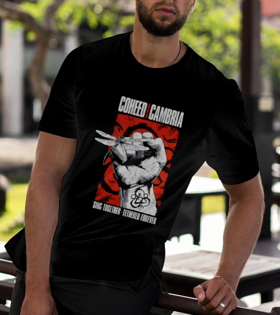 Coheed And Cambria Sing Together Tethered Forever Fist Symbol Red Background T-Shirt