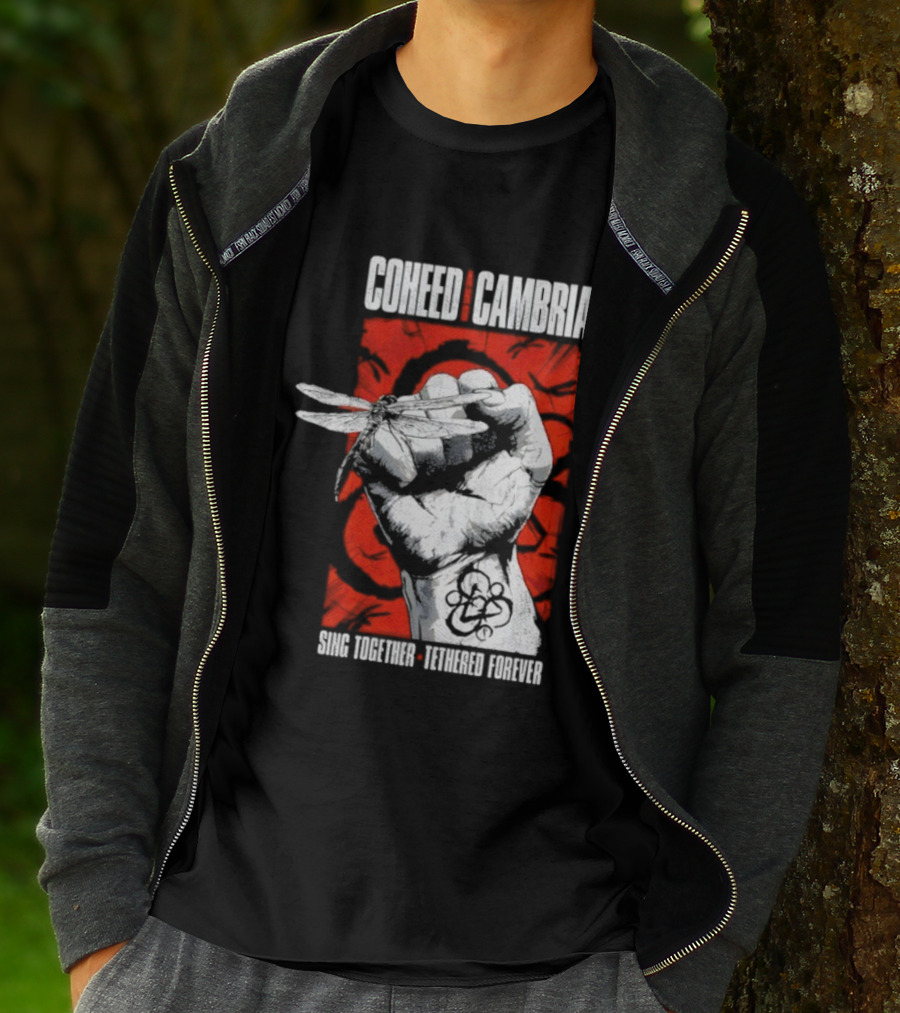Coheed And Cambria Sing Together Tethered Forever Fist Symbol Red Background T-Shirt
