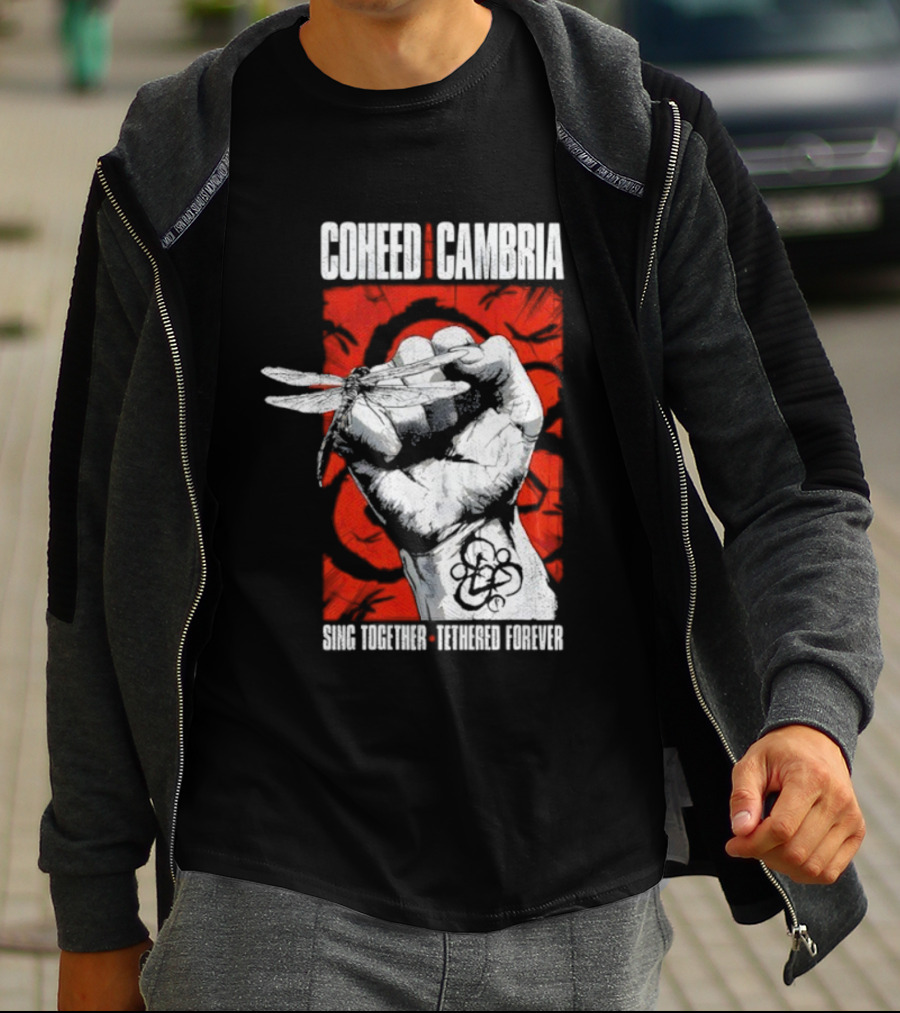 Coheed And Cambria Sing Together Tethered Forever Fist Symbol Red Background T-Shirt