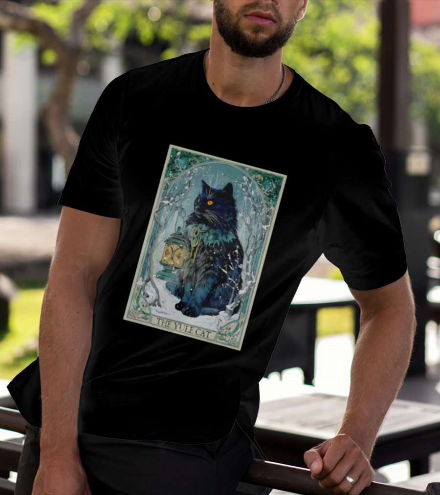 Creepmas Vintage The Yule Cat Tarot Card Lantern Snowy Dark Christmas T-Shirt