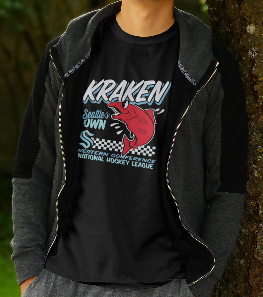 Seattle Kraken Western Conference National Hockey League Mascot Salmon T-Shirt