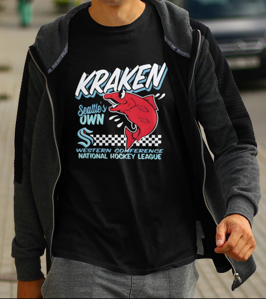 Seattle Kraken Western Conference National Hockey League Mascot Salmon T-Shirt