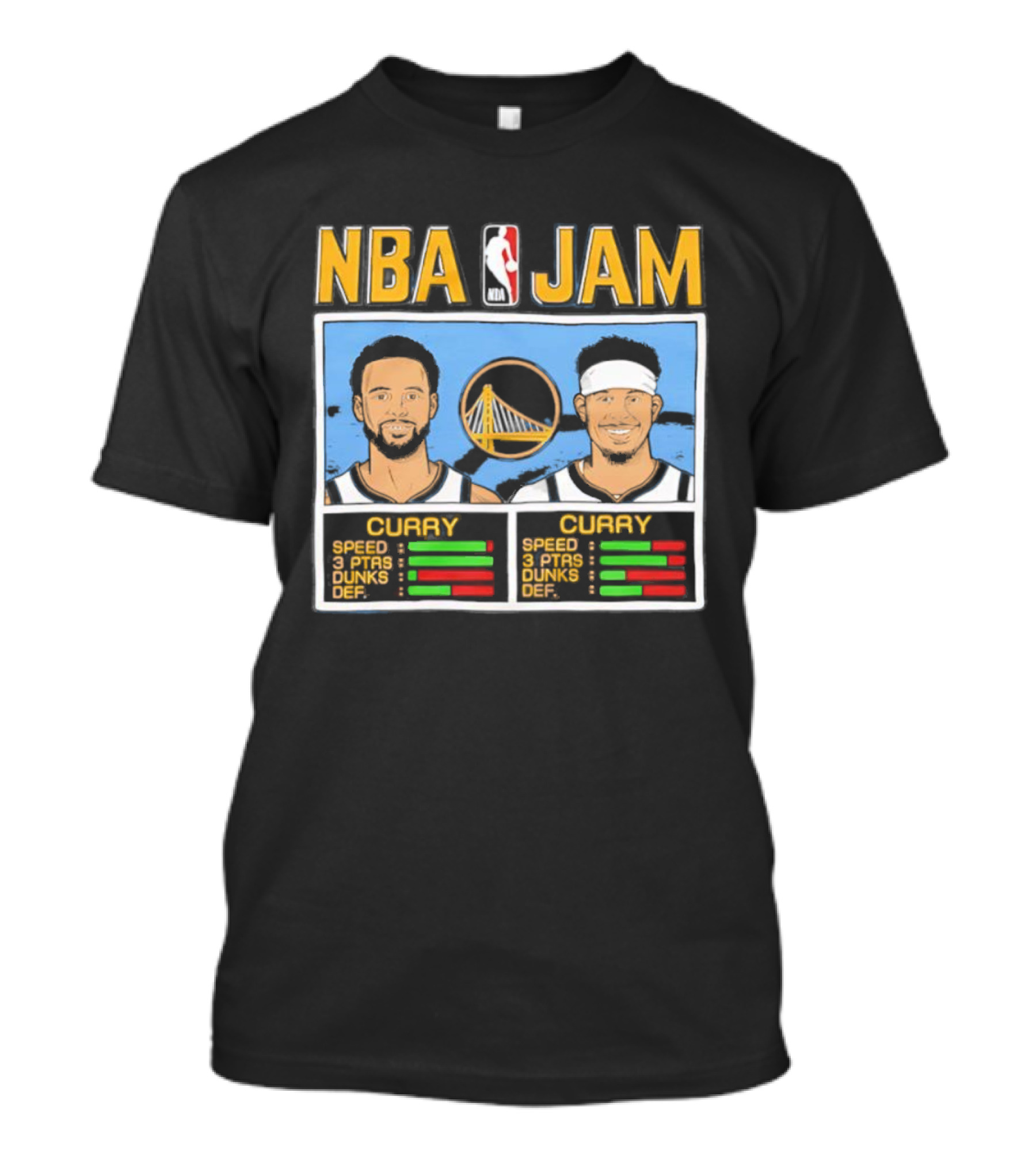 NBA Jam Golden State Warriors Stephen Curry Seth Curry Stats Retro Style T-Shirt