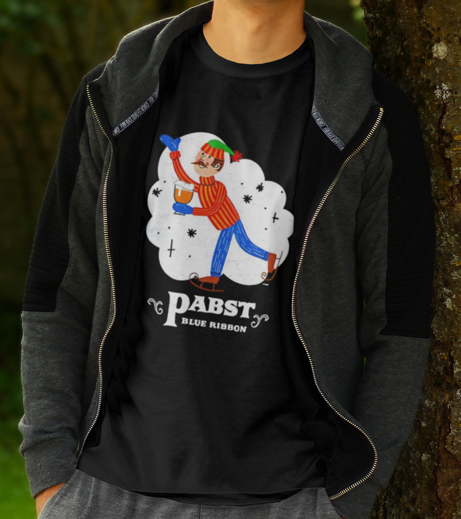 Pabst Blue Ribbon Vintage Holiday Ice Skating Elf T-Shirt