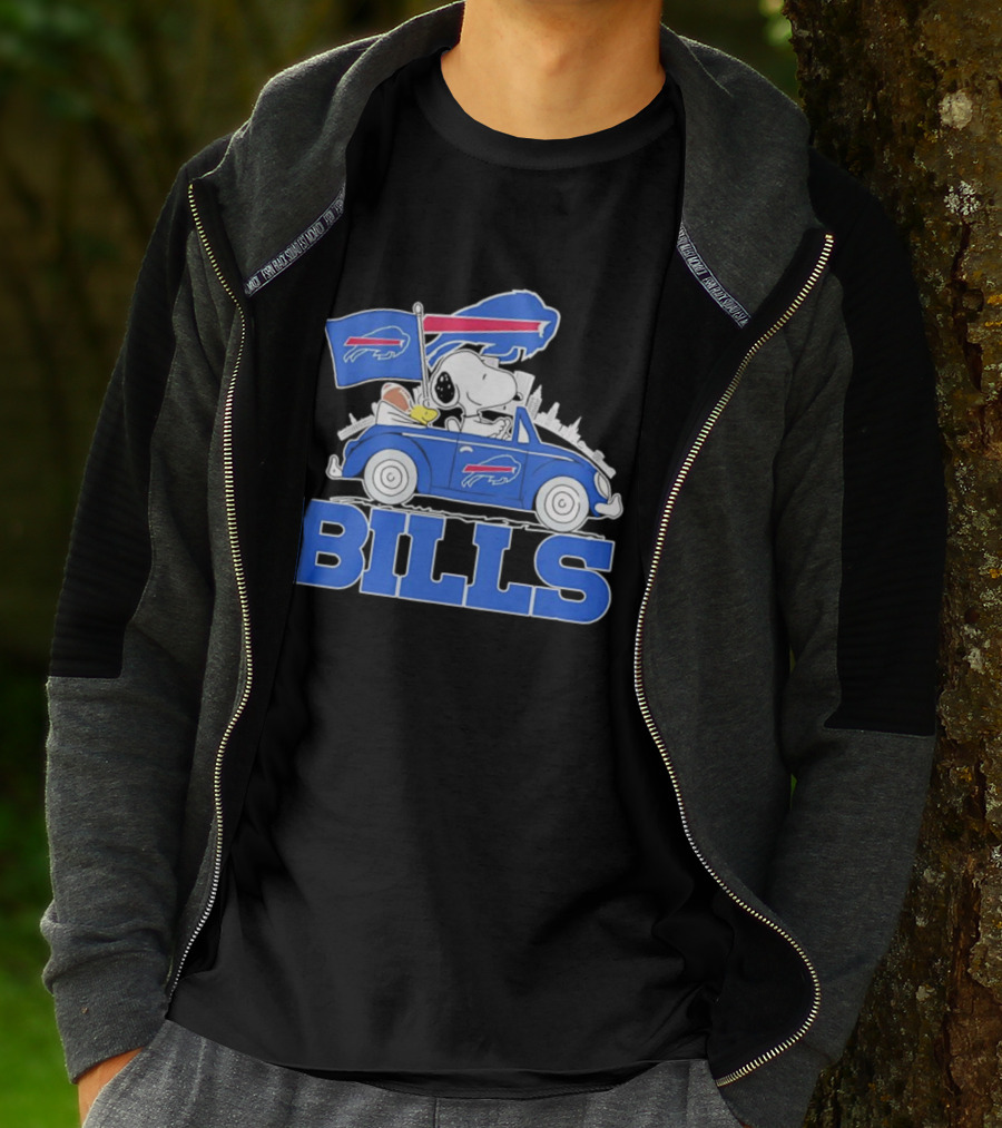 Peanuts Buffalo Bills Driving Car With Flag And Football T-Shirt