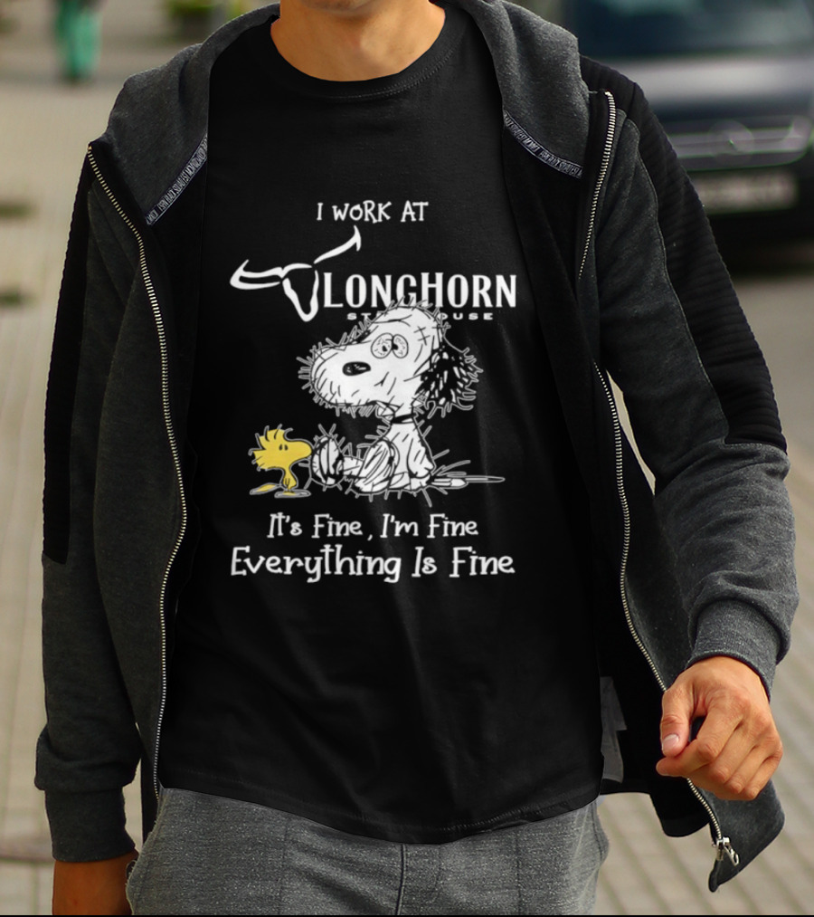 Snoopy Woodstock LongHorn Steakhouse It's Fine I'm Fine Everything Is Fine T-Shirt