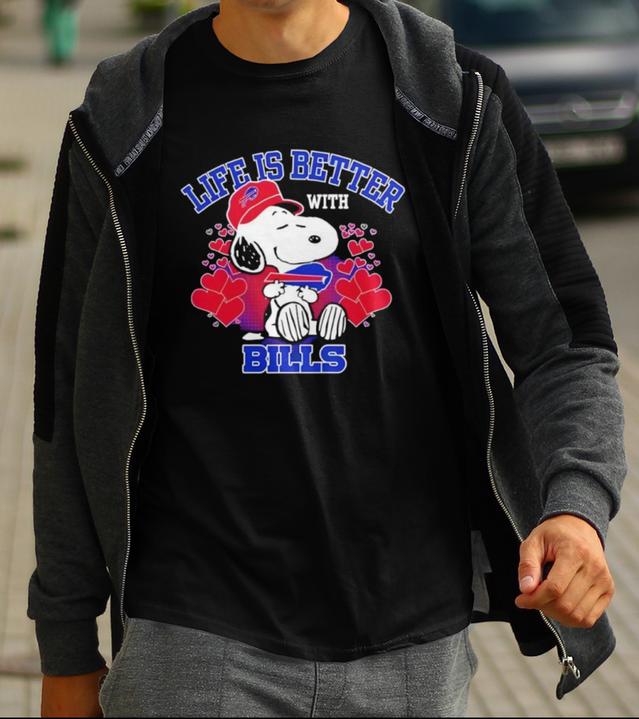 Life Is Better With Buffalo Bills Snoopy Hearts And Football Team Spirit T-Shirt