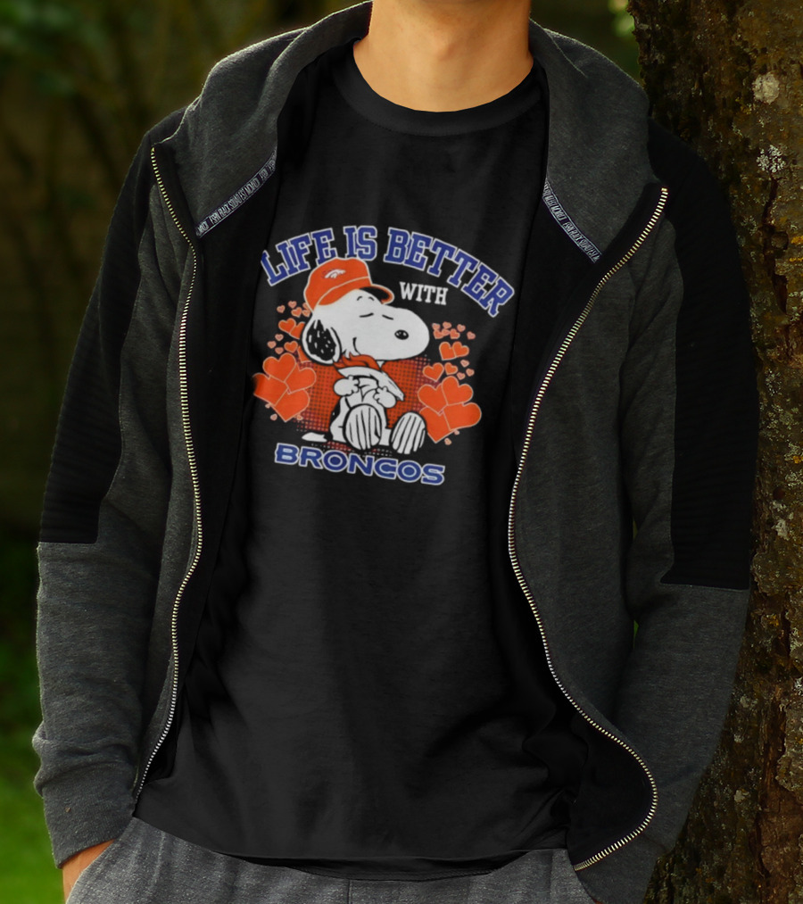 Life Is Better With Snoopy Denver Broncos Hearts T-Shirt