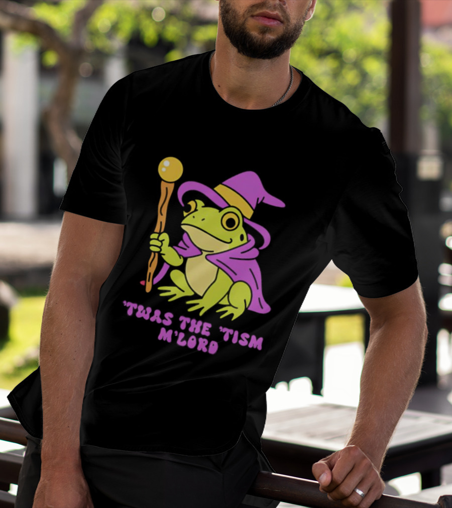 Twas The Tism M'Lord Frog Wizard Purple Hat Staff T-Shirt