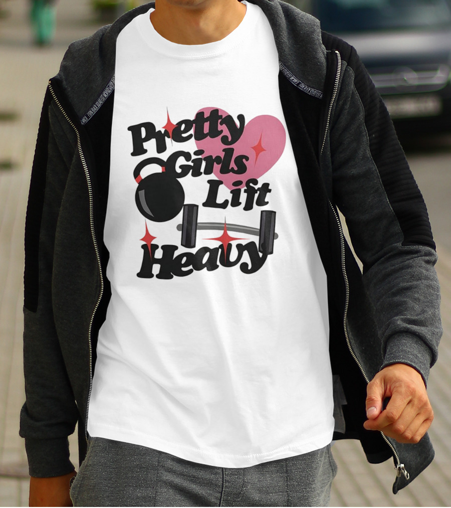 Pretty Girls Lift Heavy Dumbbells Pink Heart Gym Fitness T-Shirt