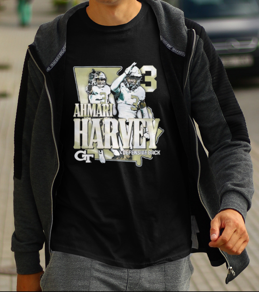 Georgia Tech Football Ahmari Harvey 3 Student Athlete Yellow Jackets T-Shirt