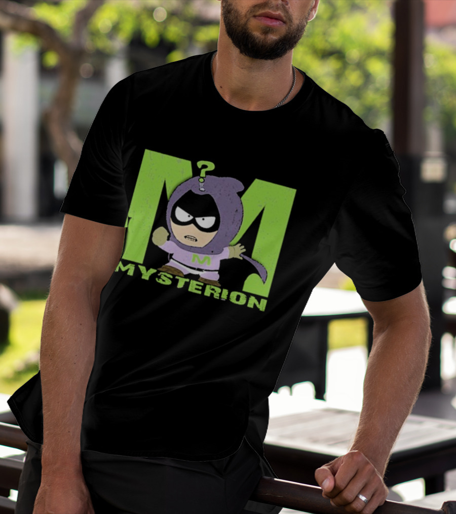 South Park Mysterion Character Pose With Green M Logo T-Shirt