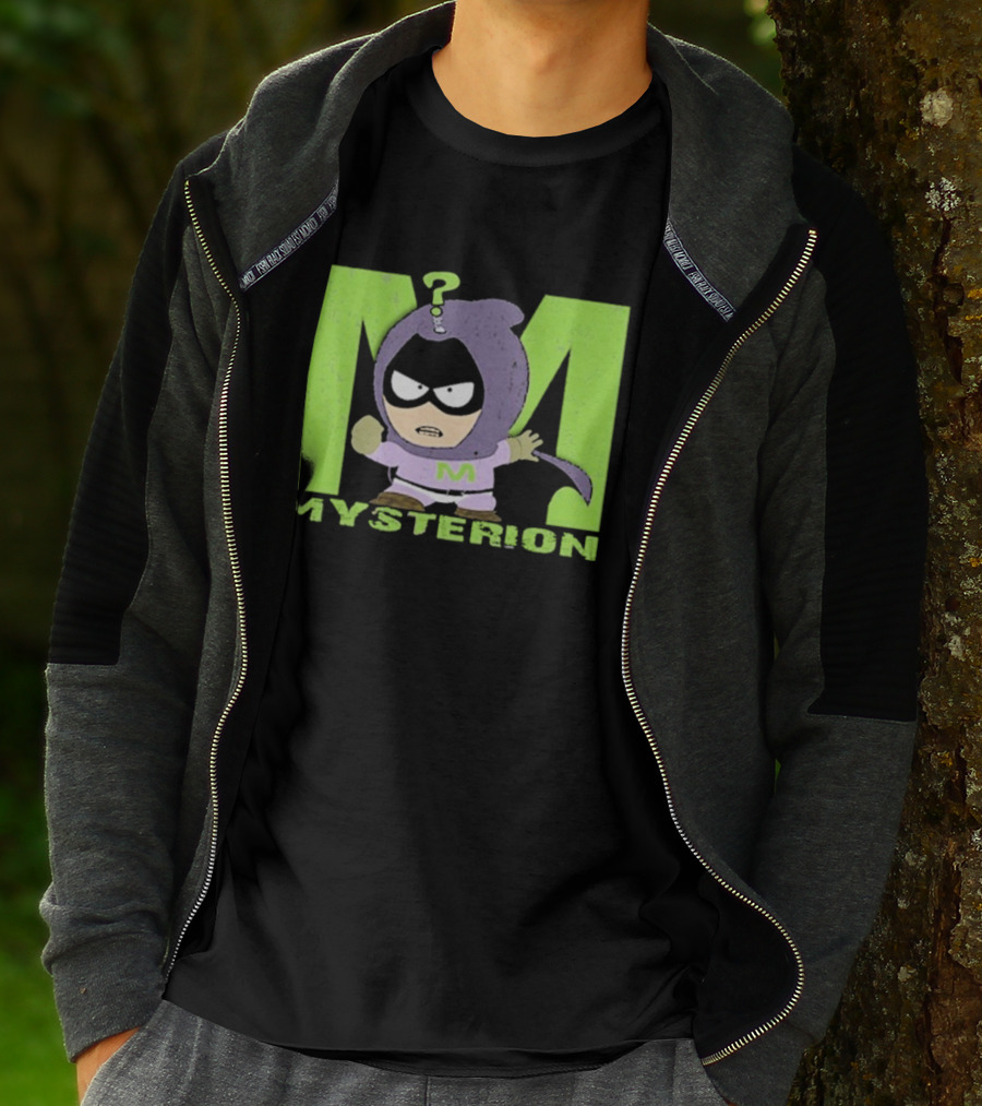 South Park Mysterion Character Pose With Green M Logo T-Shirt