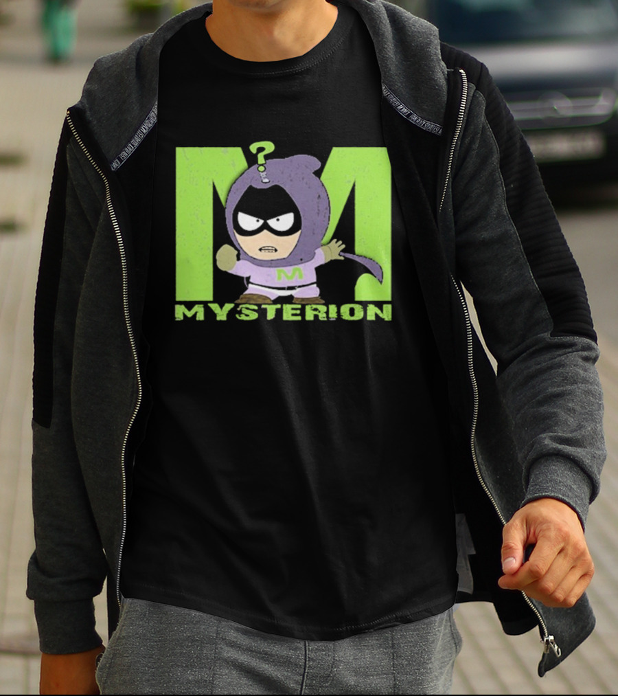 South Park Mysterion Character Pose With Green M Logo T-Shirt