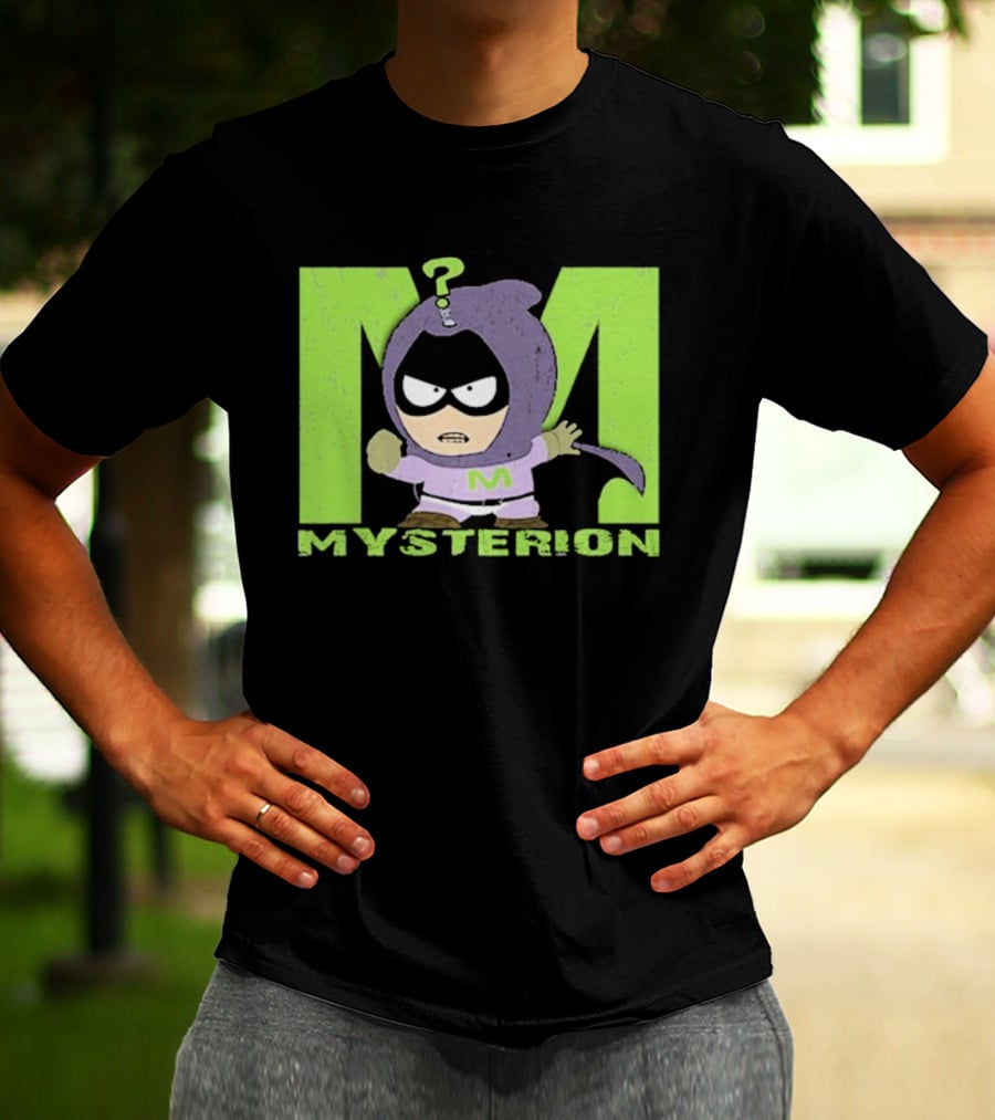 South Park Mysterion Character Pose With Green M Logo T-Shirt