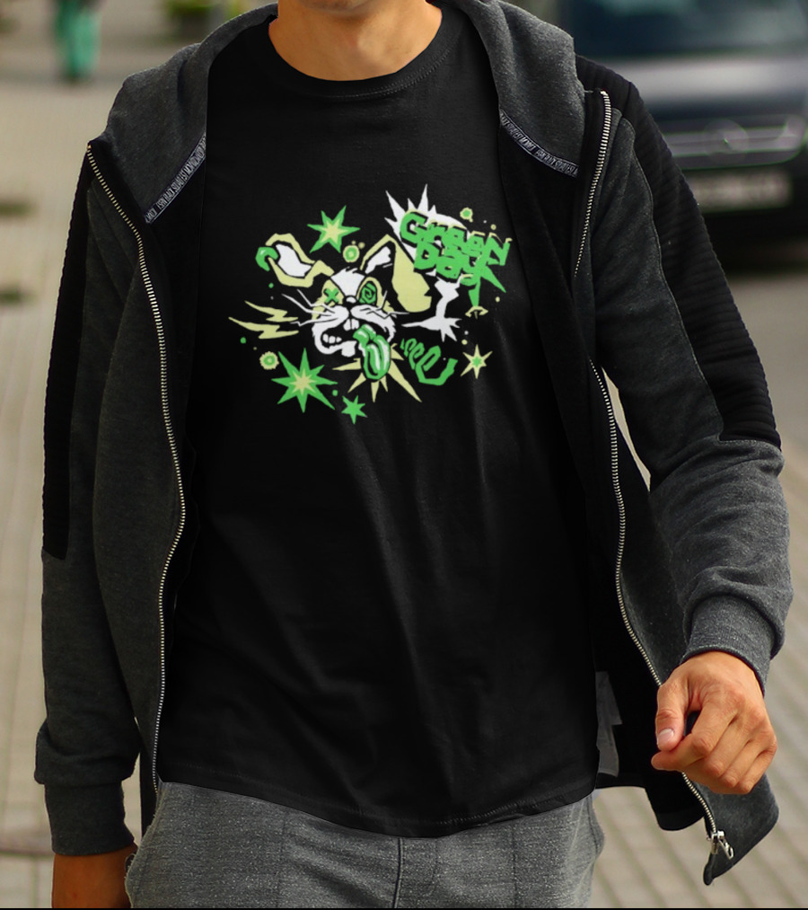 Green Day Buzzed Bunny Energetic Cartoon Explosion T-Shirt