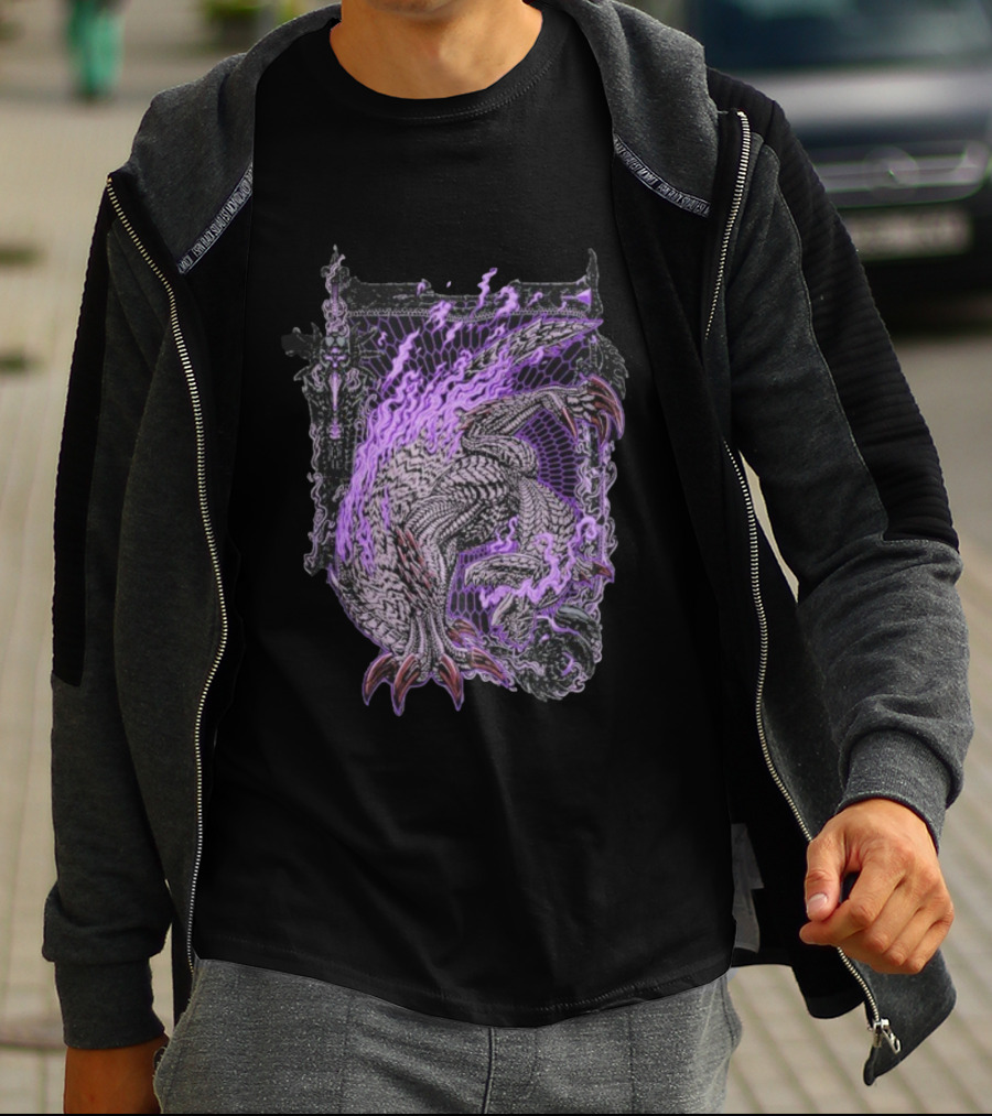 Monster Hunter Wilds Gore Magala Purple Flames Energy T-Shirt