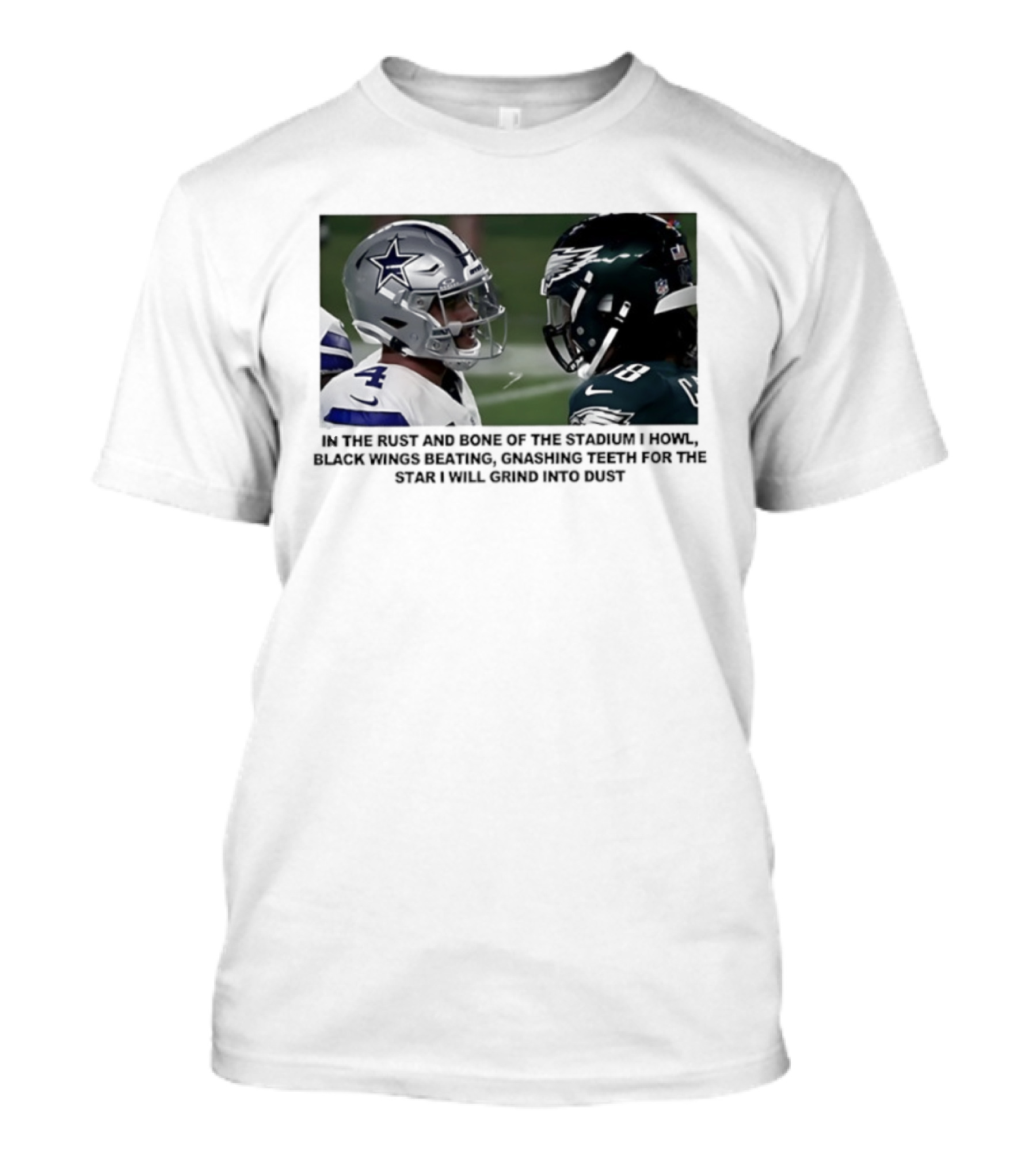 Philadelphia Eagles And Dallas Cowboys Black Wings Beat Fabric Grind Into Dust T-Shirt