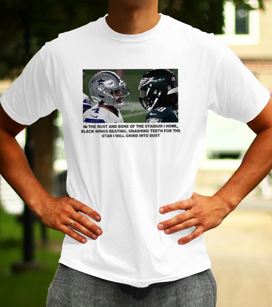 Philadelphia Eagles And Dallas Cowboys Black Wings Beat Fabric Grind Into Dust T-Shirt
