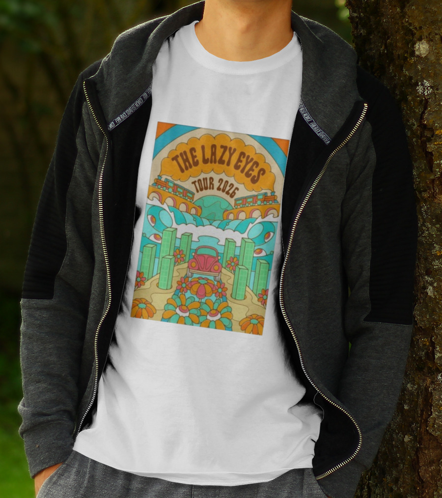 The Lazy Eyes Tour 2026 Retro Psychedelic Car And Flower Design T-Shirt