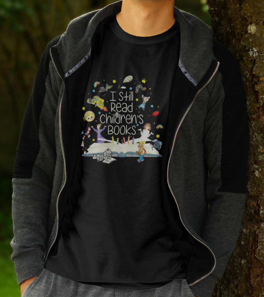 I Still Read Children's Books Open Book Characters Stars Rainbows T-Shirt