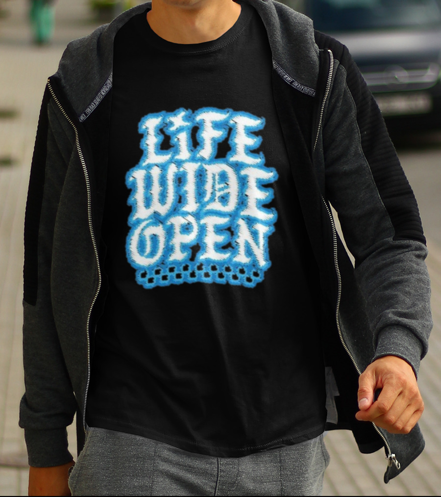 Life Wide Open Chrome Thread Cboystv Bold Blue Distressed Look T-Shirt