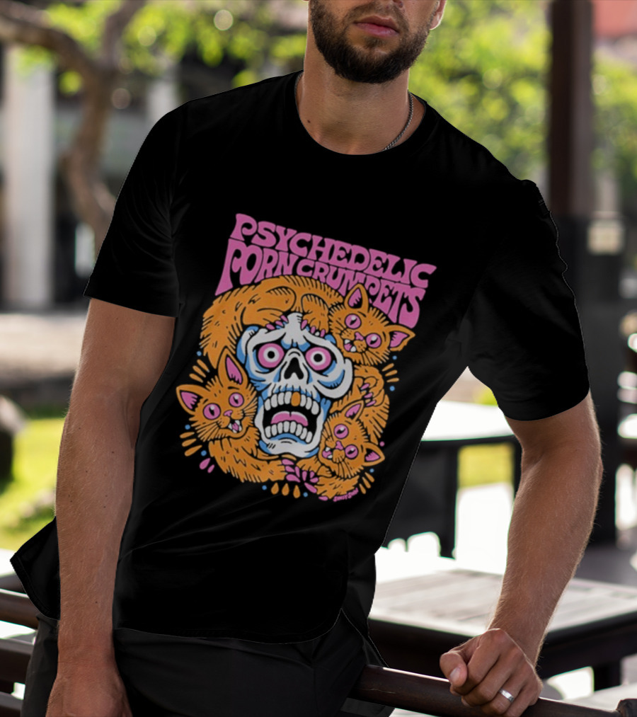 Psychedelic Porn Crumpets Cat Nootmare Skull And Cats T-Shirt