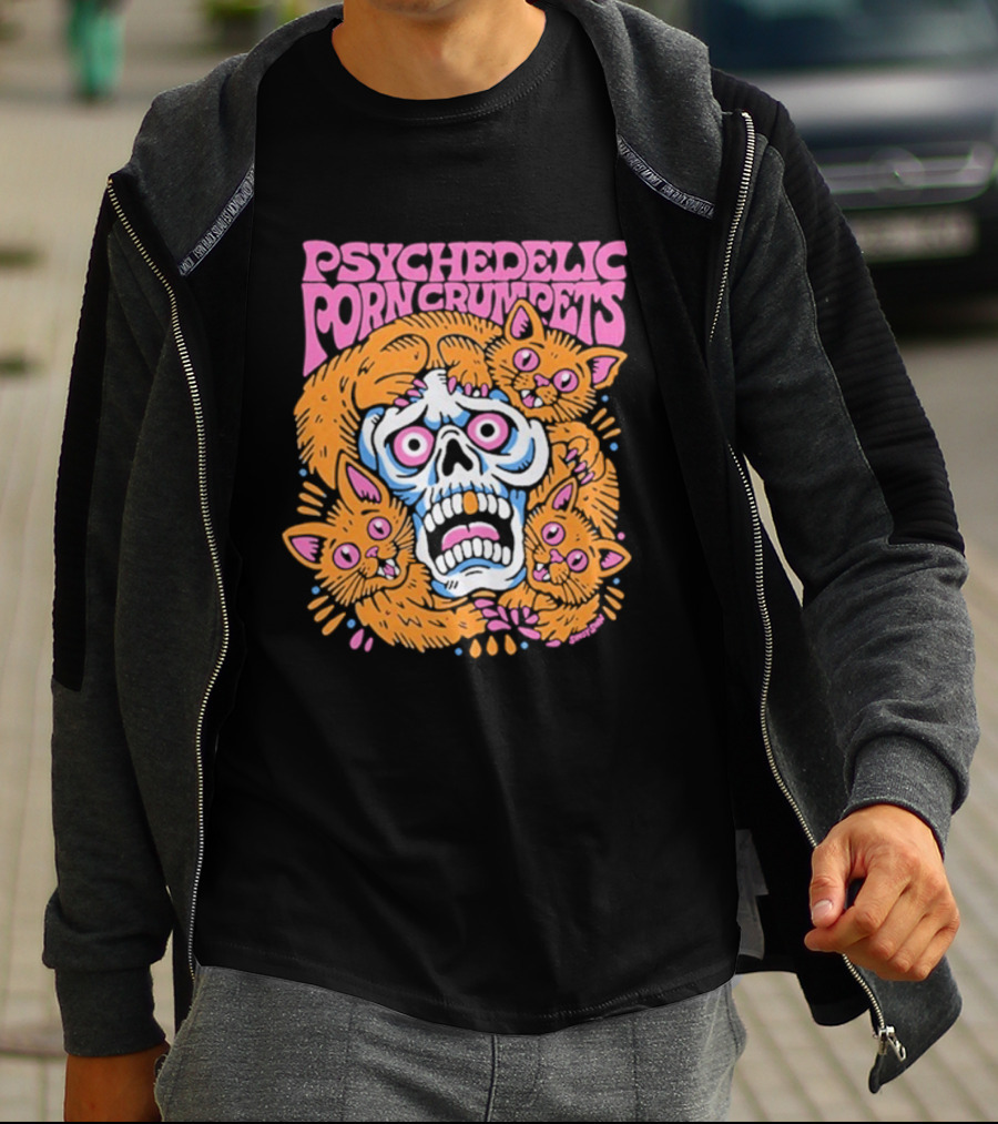 Psychedelic Porn Crumpets Cat Nootmare Skull And Cats T-Shirt