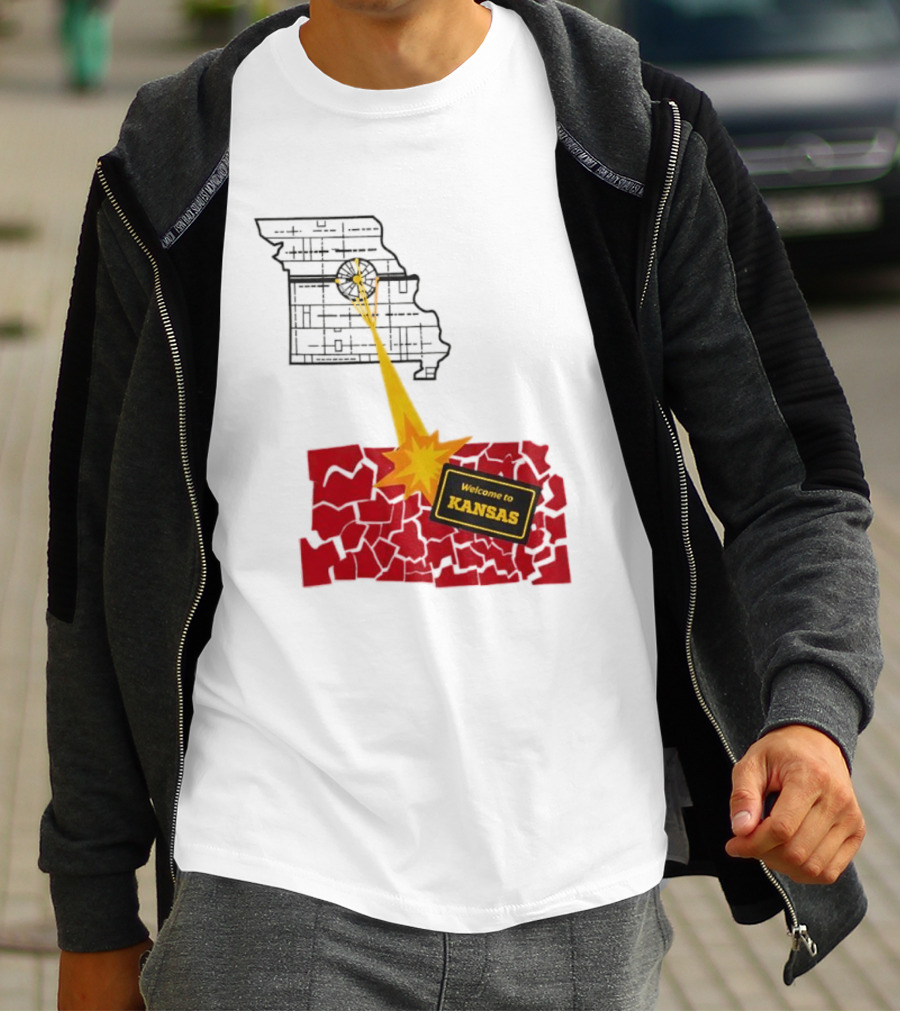Missouri Map Blast Welcome To Kansas Sign Explosion T-Shirt