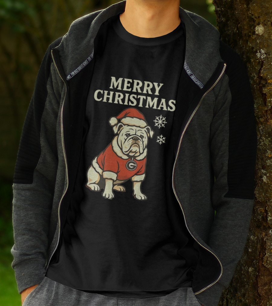 Merry Christmas Georgia Bulldogs Santa Bulldog Snowflakes T-Shirt