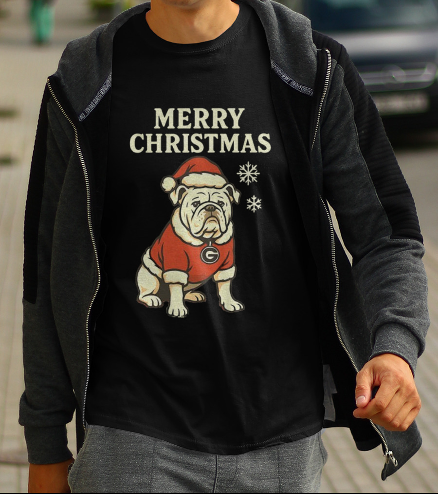 Merry Christmas Georgia Bulldogs Santa Bulldog Snowflakes T-Shirt