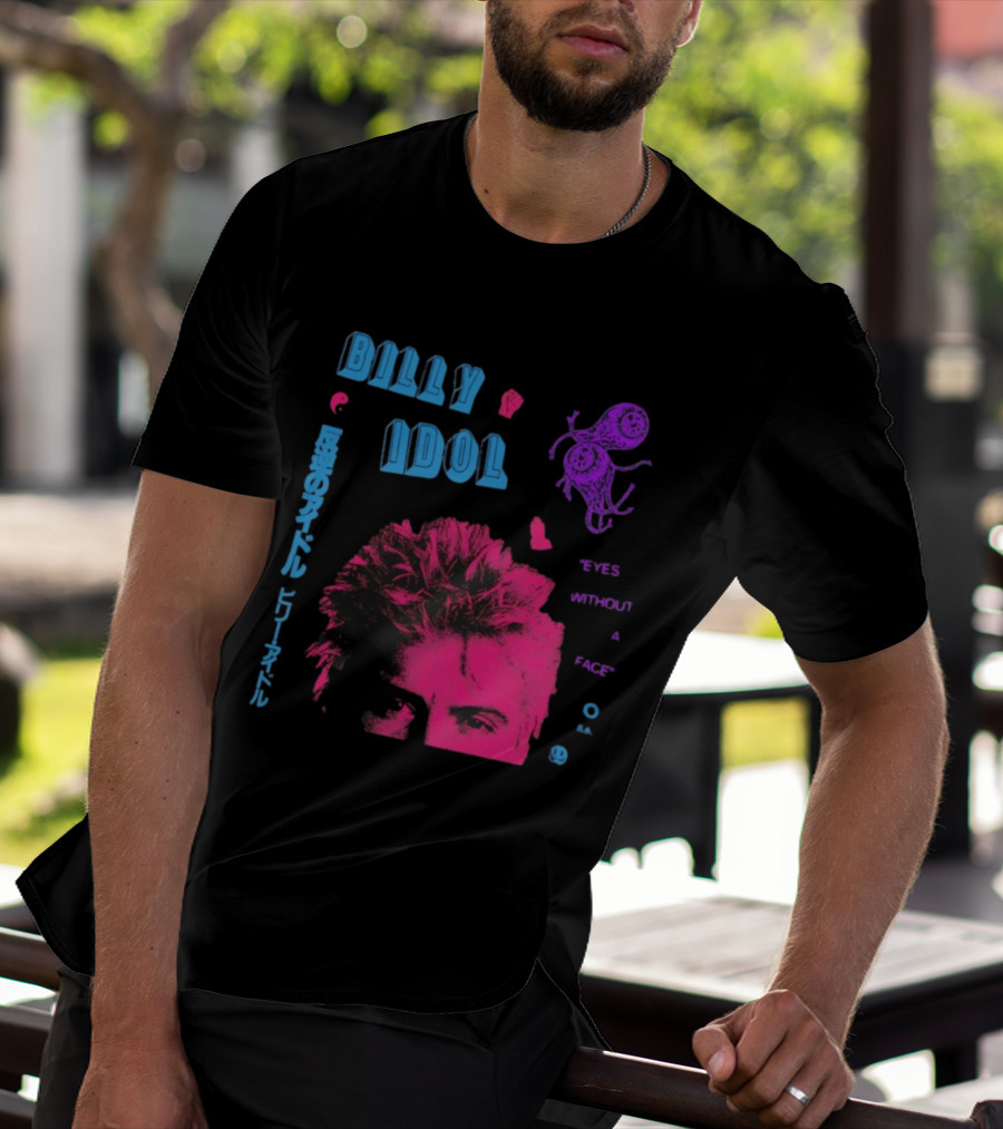 Billy Idol Eyes Without A Face Japanese Text Retro Style T-Shirt