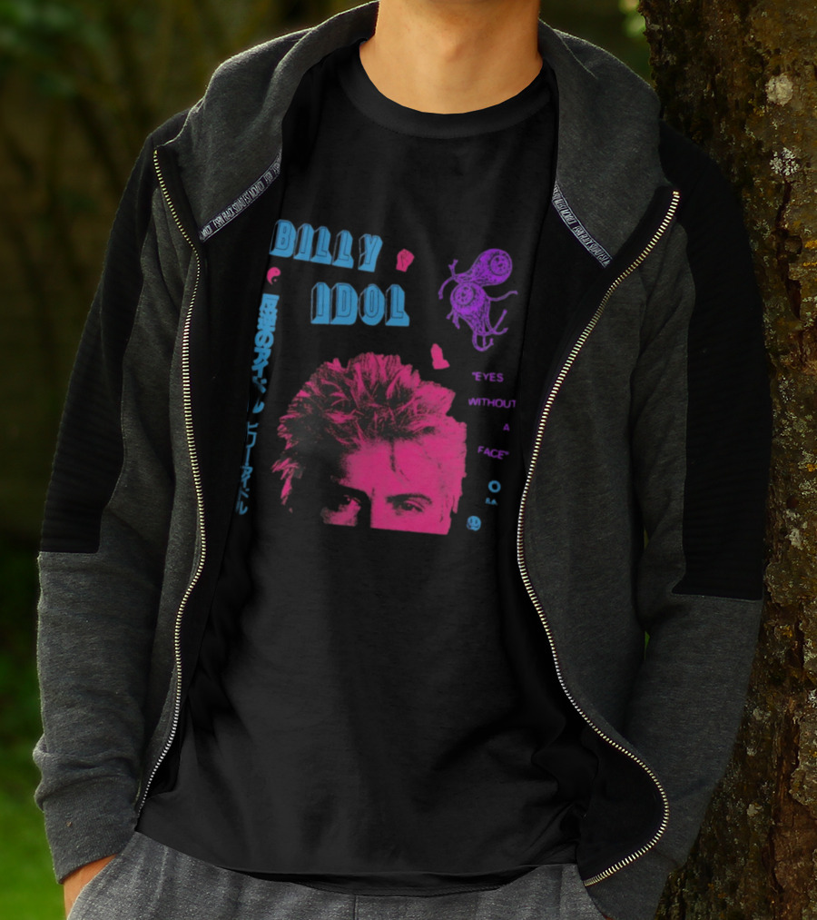 Billy Idol Eyes Without A Face Japanese Text Retro Style T-Shirt