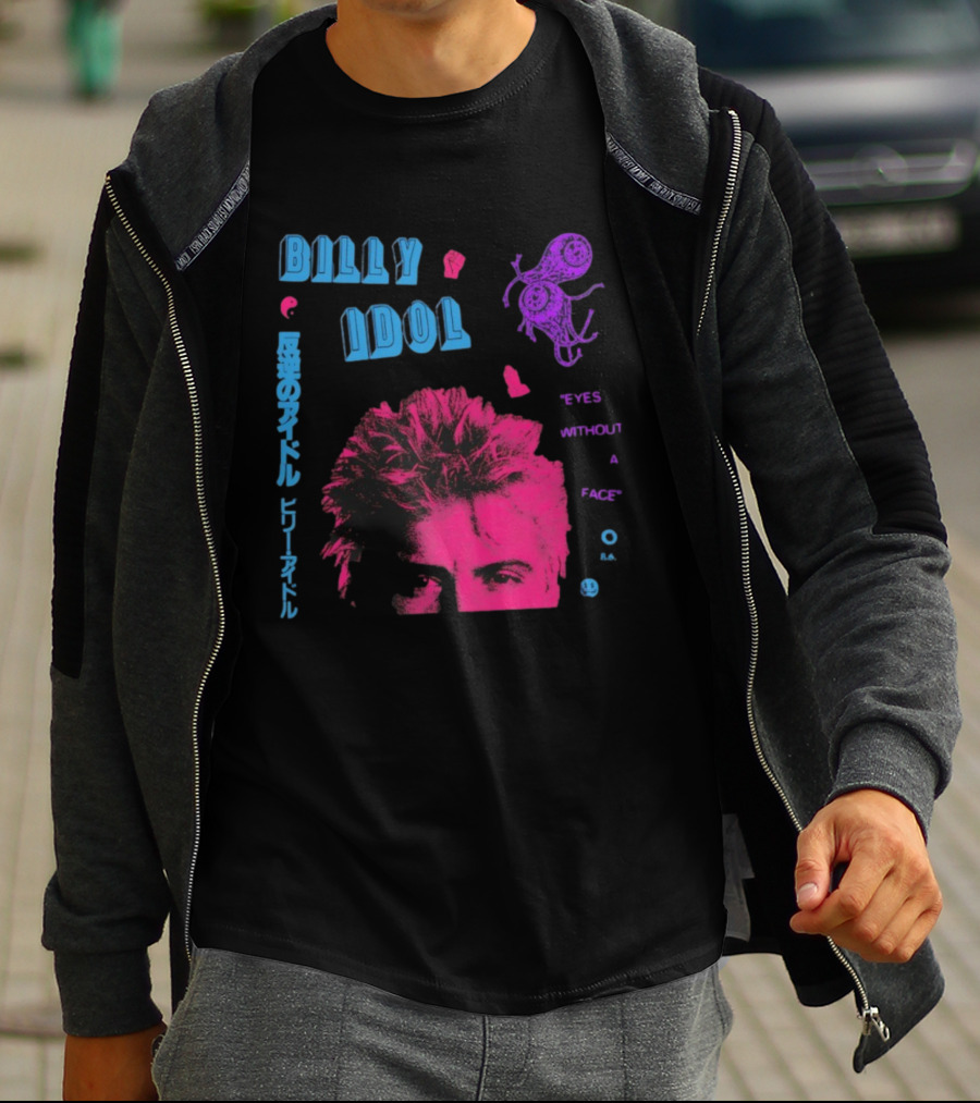Billy Idol Eyes Without A Face Japanese Text Retro Style T-Shirt