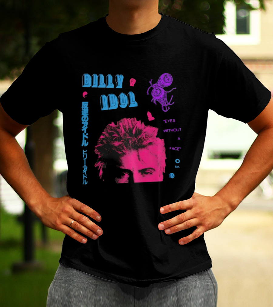 Billy Idol Eyes Without A Face Japanese Text Retro Style T-Shirt