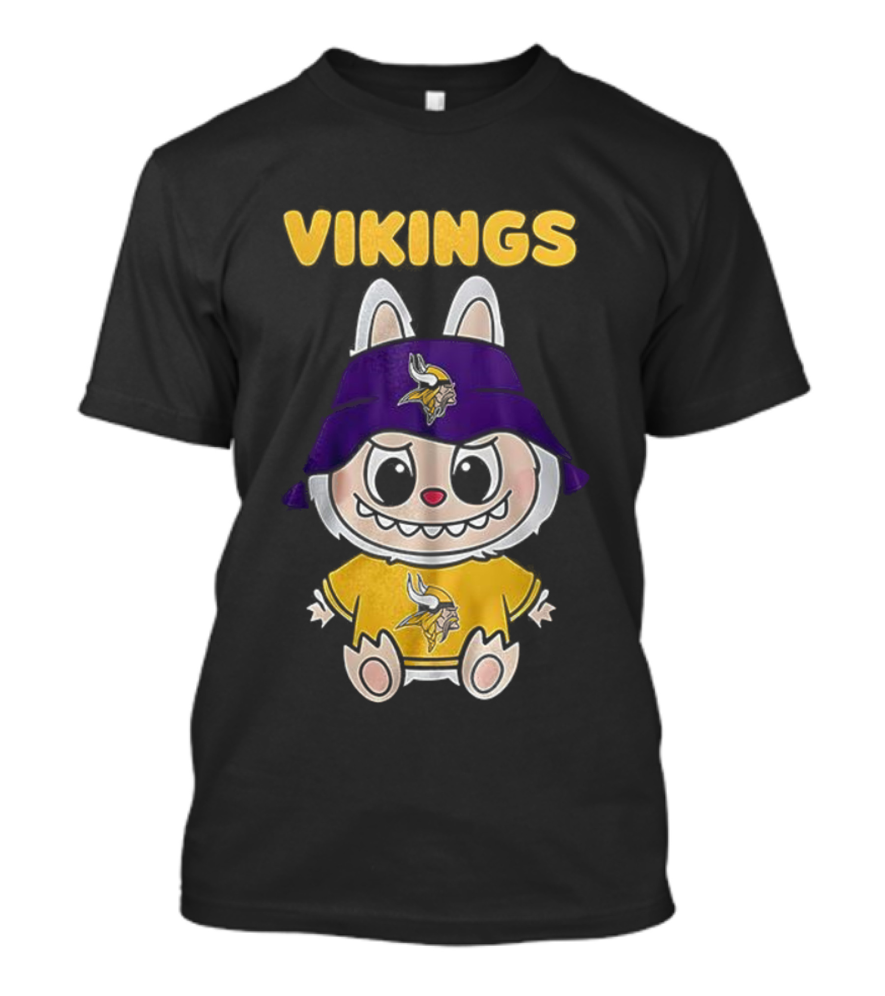 Minnesota Vikings Labubu Character With Purple Cap And Team Logo T-Shirt