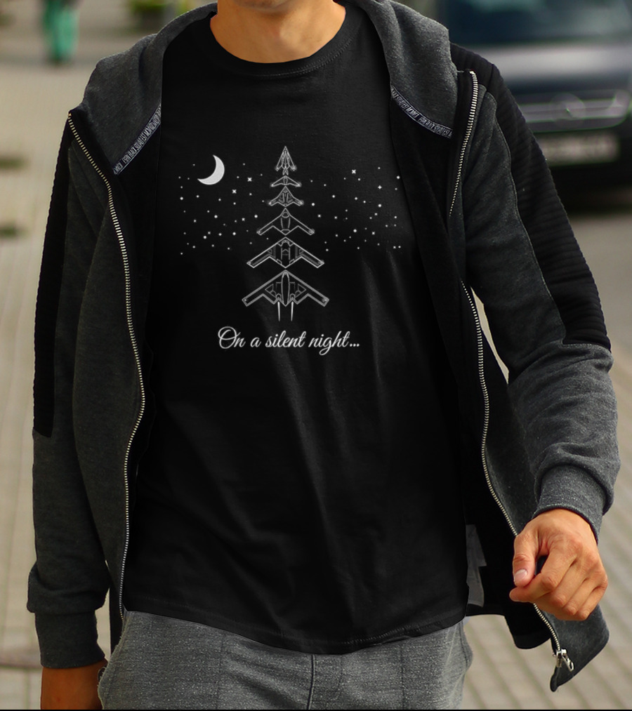 On A Silent Night The War Zone B 21 Raider Christmas Tree Moon Snow T-Shirt