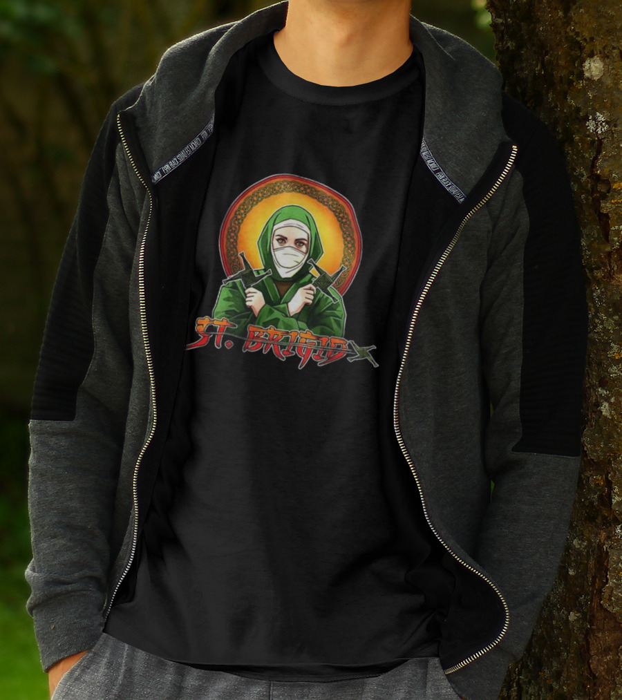 Saint Brigid Of Kildare Ninja Warrior Icon With Weapons T-Shirt