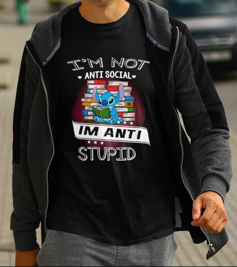 I'm Not Anti Social I'm Anti Stupid Stitch Reading Book T-Shirt
