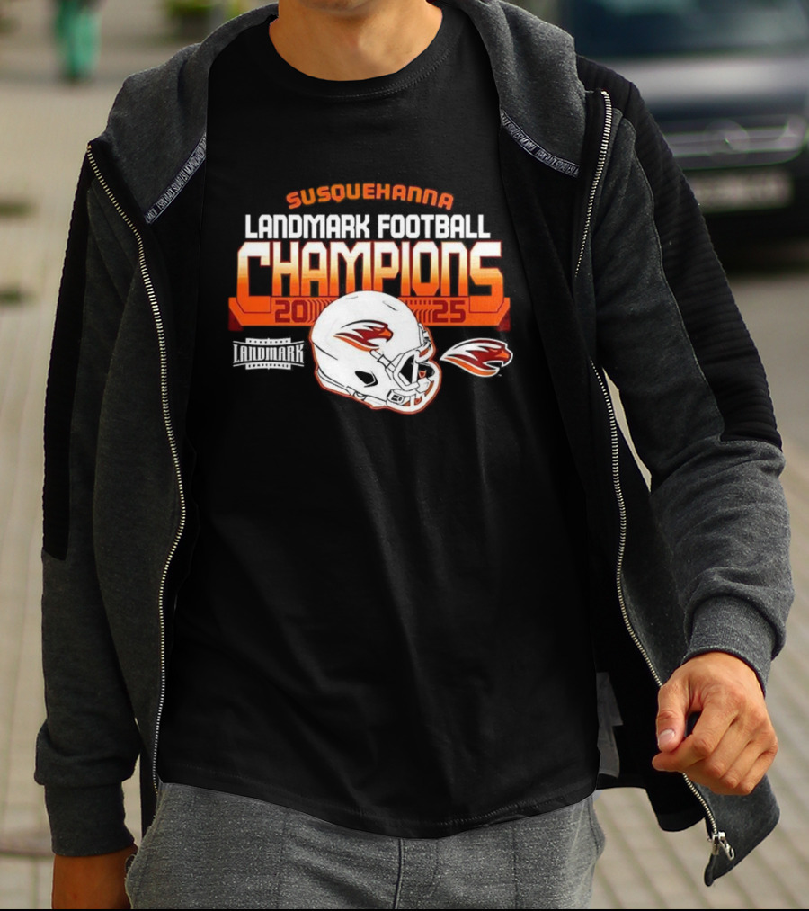 Susquehanna River Hawks Landmark Football Champions 2025 Helmet T-Shirt