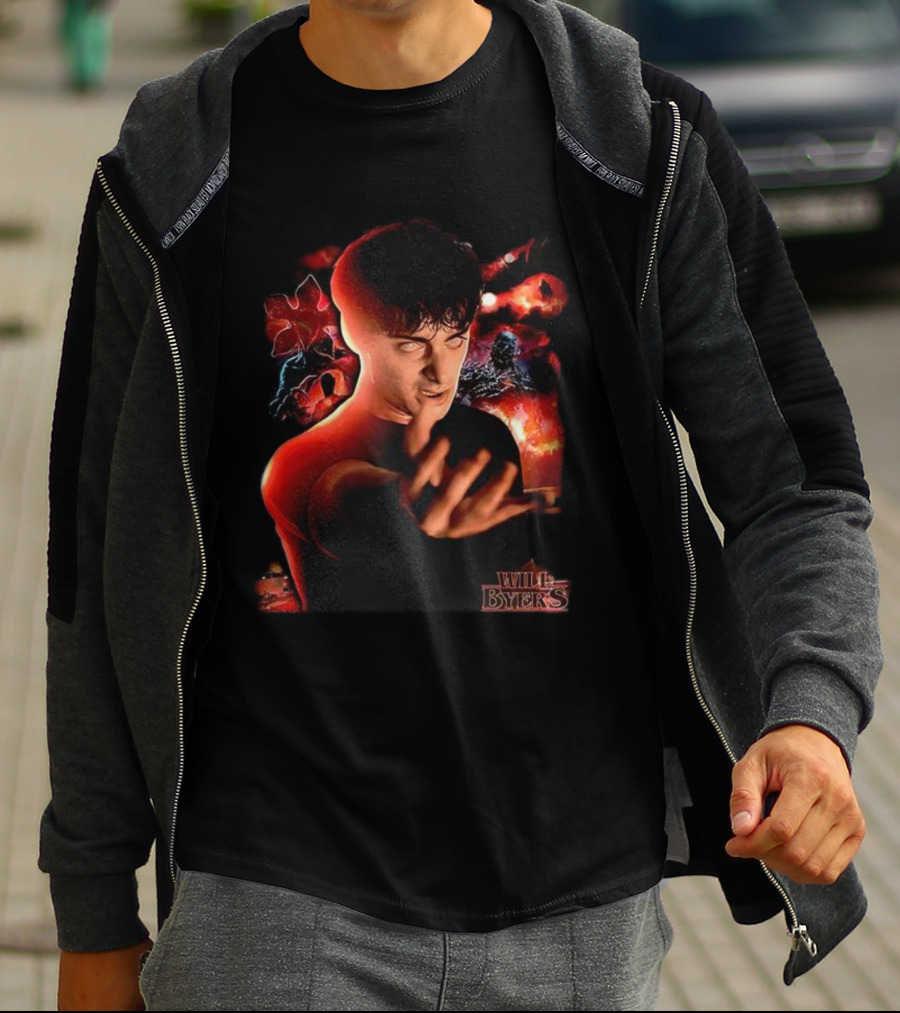 Stranger Things Will Byers Character Dark Red Fiery Background T-Shirt