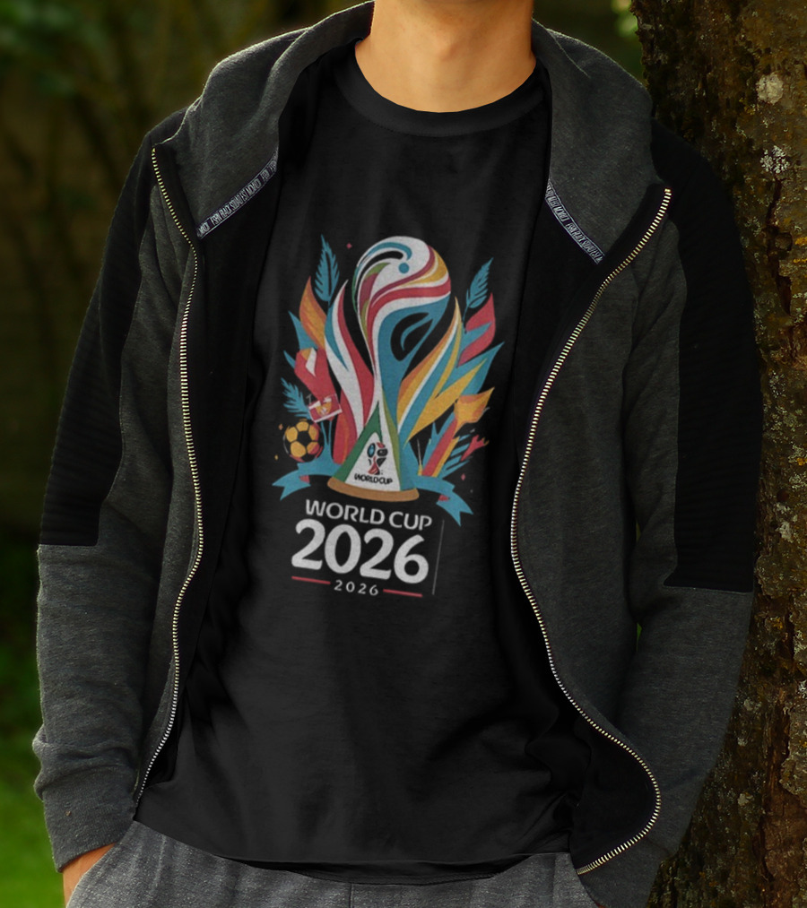 World Cup 2026 Soccer Trophy Logo Colorful Leaves Design T-Shirt