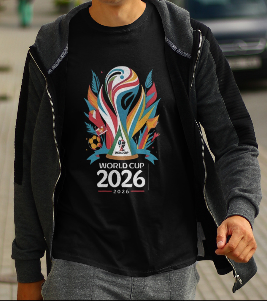 World Cup 2026 Soccer Trophy Logo Colorful Leaves Design T-Shirt