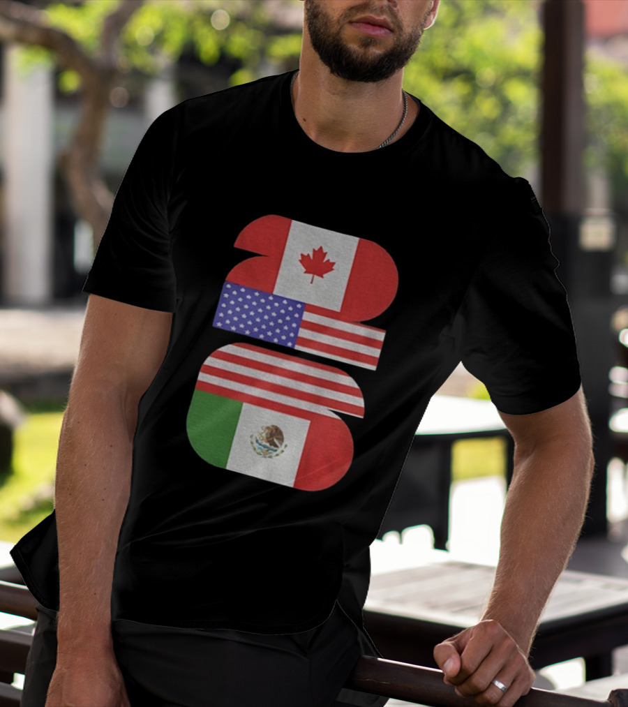 World Cup 2026 USA Canada Mexico Flag Design T-Shirt