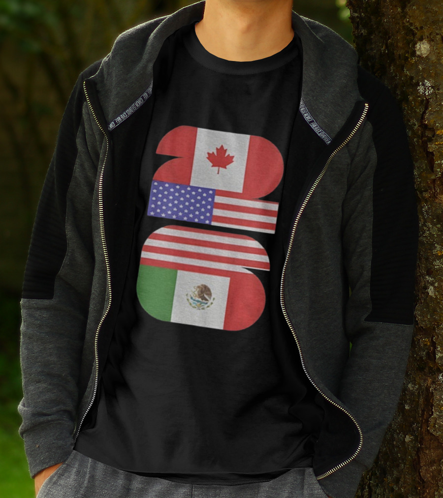 World Cup 2026 USA Canada Mexico Flag Design T-Shirt