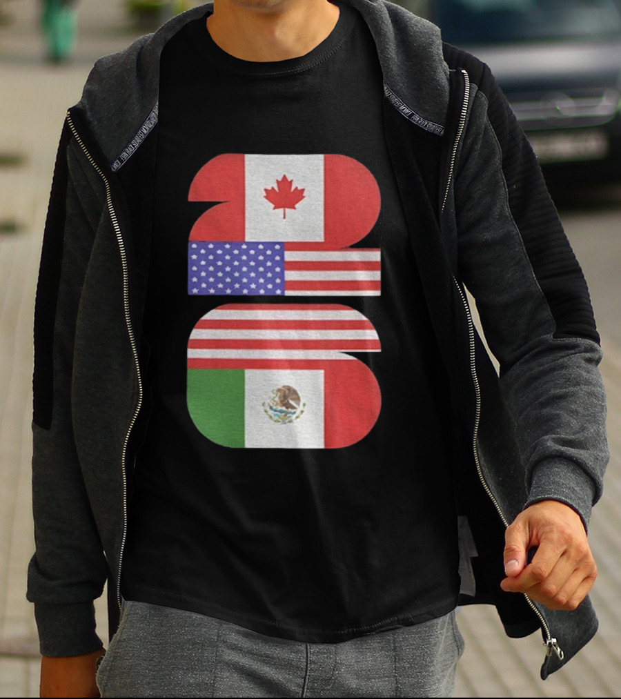 World Cup 2026 USA Canada Mexico Flag Design T-Shirt