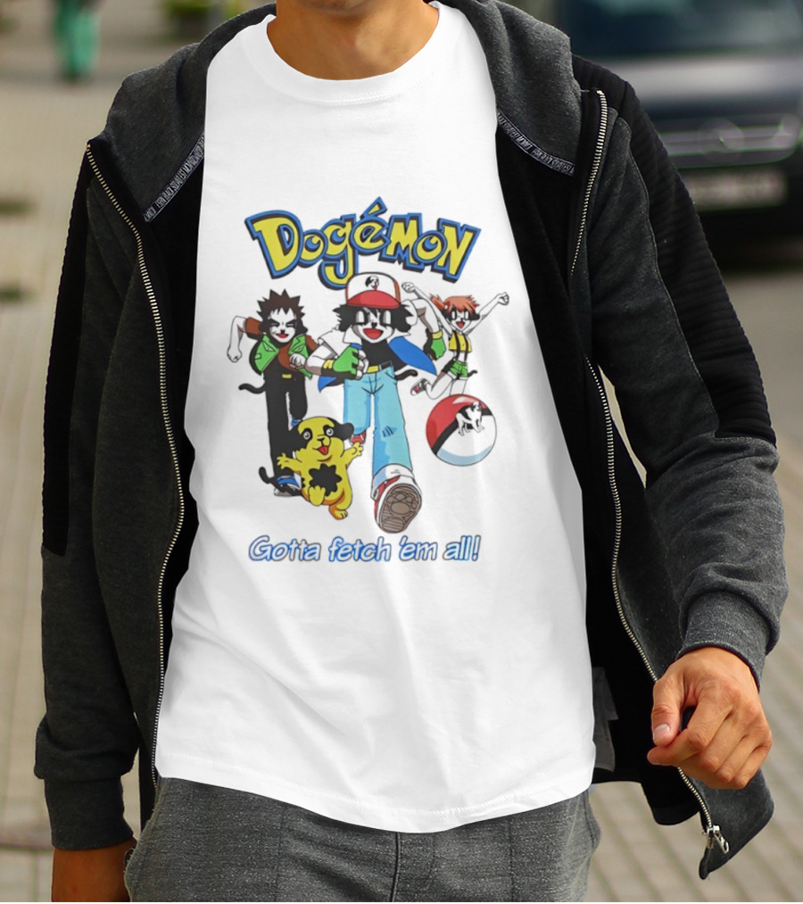Big Dogs Dogémon Gotta Fetch ’Em All Playful Parody Characters T-Shirt