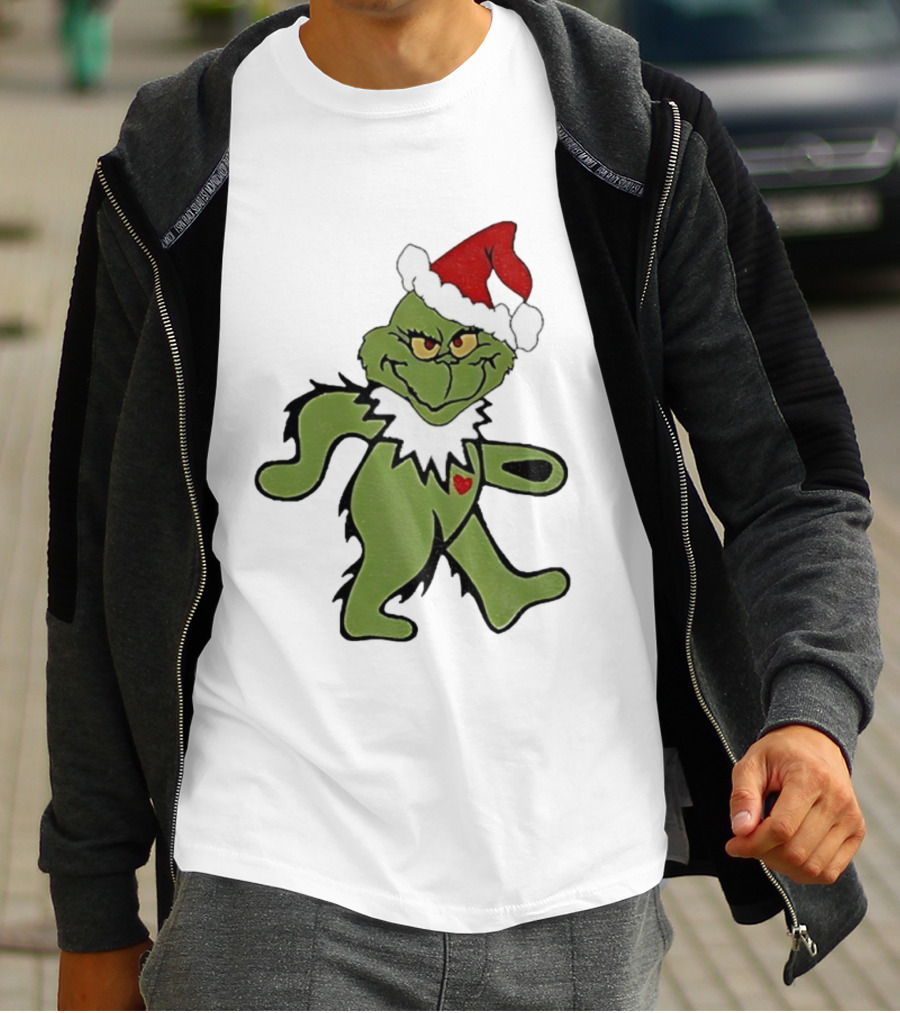 Grinch Wearing Santa Hat Dancing Bear Christmas T-Shirt