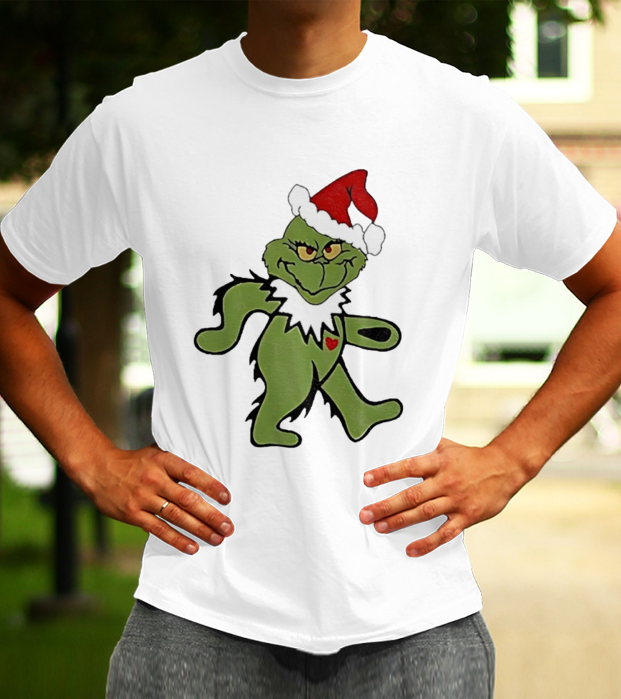Grinch Wearing Santa Hat Dancing Bear Christmas T-Shirt