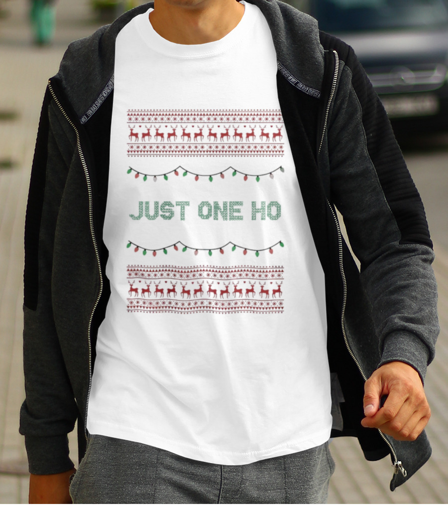 Just One Ho Christmas Lights Reindeer Ugly Sweater Style T-Shirt